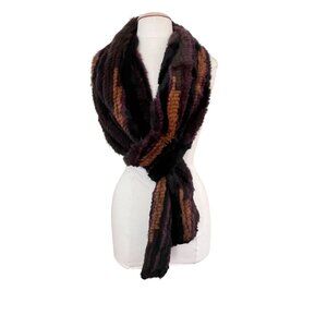 Belle Fare Salo Genuine Mink Fur Knit Pull Thru Scarf  Brown‎ Purple Gold 60"